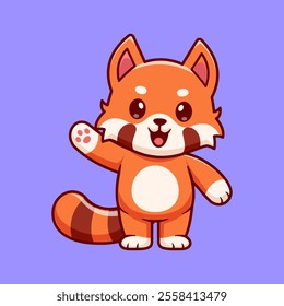 Cute Red Panda Waving Hand Cartoon Vector Icon Illustration. 
Animal Nature Icon Concept Isolated Premium Vector. Flat 
Cartoon Style 