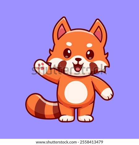 Cute Red Panda Waving Hand Cartoon Vector Icon Illustration. 
Animal Nature Icon Concept Isolated Premium Vector. Flat 
Cartoon Style 