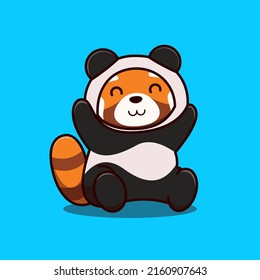 Cute Red Panda Wearing Panda Costume Cartoon Icon Illustration