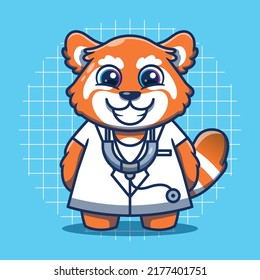 Cute red panda wearing doctor costume vector illustration