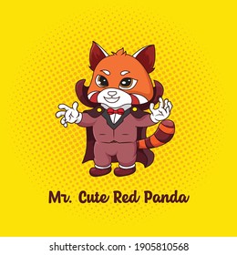 cute red panda wearing dracula costume