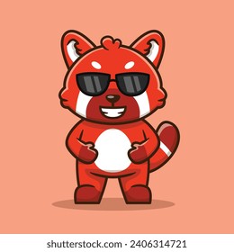 Cute Red Panda Wearing Sunglasses Vector Cartoon Illustration