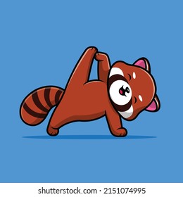 Cute Red Panda Yoga Cartoon Vector Icon Illustration. Animal Sport Icon Concept Isolated Premium Vector.