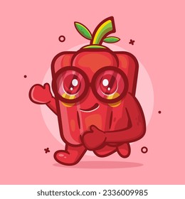cute red paprika character running isolated cartoon in flat style design