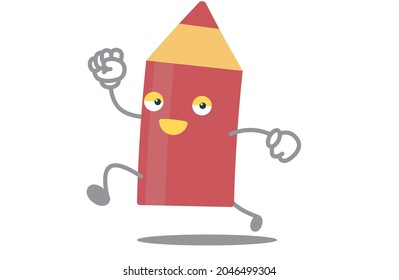 Cute red pen character jumping vector illustration