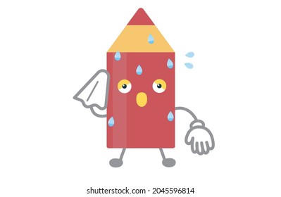 Cute red pen character sweating vector illustration