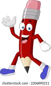 Cute red pencil cartoon running