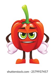 Cute red pepper character, expressing readiness. Vector cartoon illustration