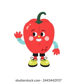 Cute ilustración de pimiento rojo sobre un fondo blanco. Divertido personaje de pimentón de colores.