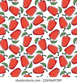 Cute Red Pepper seamless pattern in doodle style. Vector hand drawn cartoon Red Pepper illustration. Hand drawn Sketch of Red Pepper. Pattern for kids clothes.