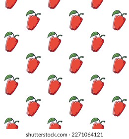 Cute Red Pepper seamless pattern in doodle style. Vector hand drawn cartoon Red Pepper illustration. Hand drawn Sketch of Red Pepper. Pattern for kids clothes.