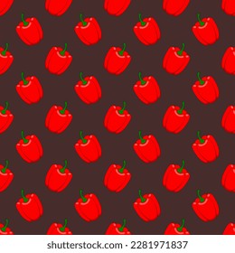 Cute Red Pepper seamless pattern in doodle style.