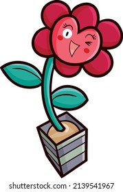 Cute red pink heart shape flower laughing happily