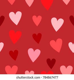 Cute red and pink hearts seamless pattern. Valentines day decoration. Romantic background. Declaration of love.