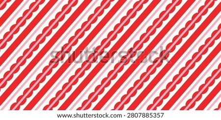 Cute Red and Pink Scalloped Stripes Seamless Pattern for Valentine's Day, Fabric, and Backgrounds