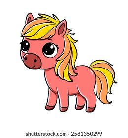 Cute red pony cartoon character isolated on white background, icon vector
