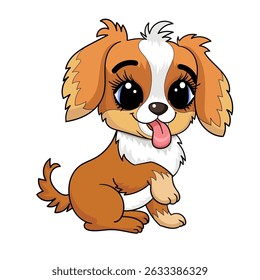 Cute red puppy with raised paw. Isolated on white background. Vector illustration.