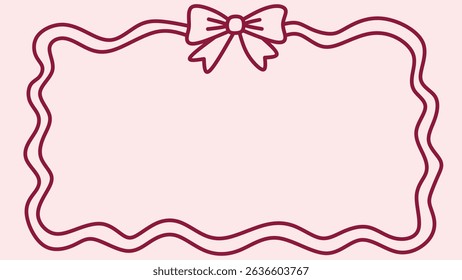 Cute red ribbon bow frame with wavy outline in minimal style. Ideal for birthday cards, romantic messages, invitations, or aesthetic social media templates.