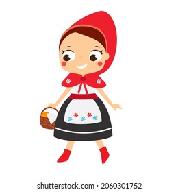 Cute Red riding Hood. Cartoon fairy tale girl character