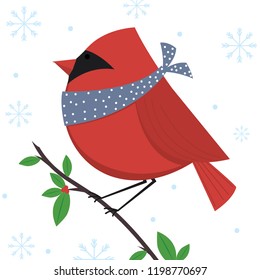 Cute red robin, cute Christmas character, vector illustration