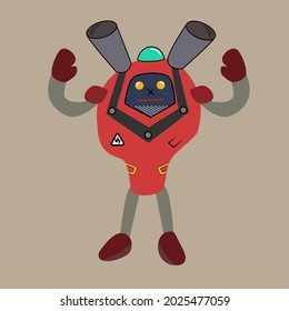 Robot rojo lindo.  Ilustración vectorial del robot de dibujos animados para diseño tecnológico y web.