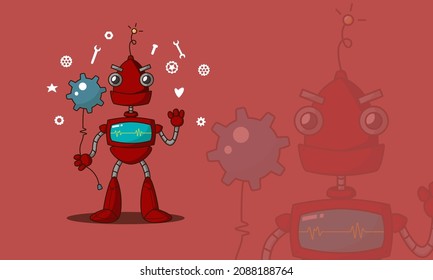 Ilustración gráfica vectorial con temática roja. Perfecto para personajes de iconos de elementos lindos, robots de dibujos animados, etc.