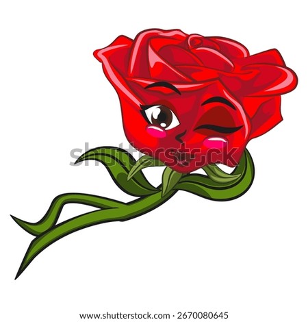 cute red rose flower cartoon mascot character vector illustration lying relaxed while giving a seductive wink, work of hand drawn