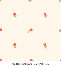 Cute red rose flowers vector seamless floral pattern.