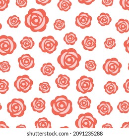 Cute red roses seamless pattern for Valentine's Day design. Cartoon style. Background for gift boxes, diary, wrapping paper, wallpapers, textiles, papers, fabrics, web pages