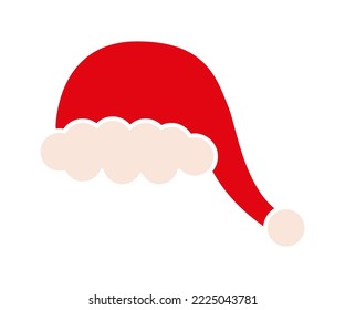 Un sombrero rojo de Santa Claus sobre fondo blanco. Sombrero con icono pompon. Icono de Navidad simple y Año Nuevo