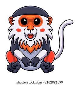 Cute red shanked douc monkey cartoon sitting