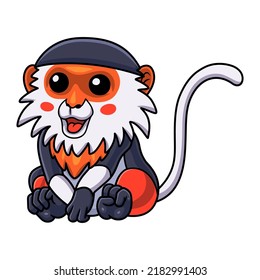 Cute red shanked douc monkey cartoon sitting