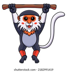 Cute red shanked douc monkey cartoon hanging on tree