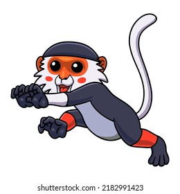 Cute red shanked douc monkey cartoon walking
