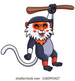 Cute red shanked douc monkey cartoon hanging on tree