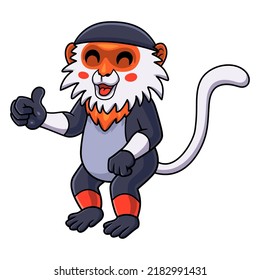 Cute red shanked douc monkey cartoon giving thumb up