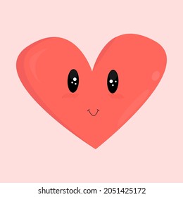 Cute red simple cartoon heart, smiling and romantic emotion