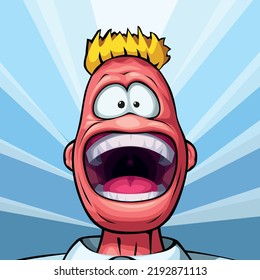 cute red skin monster screaming front view