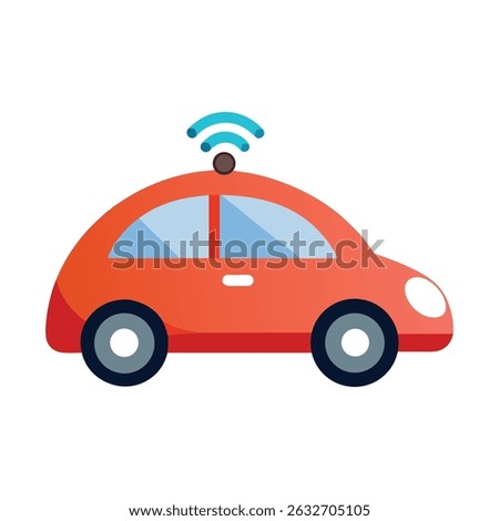 Cute red smart car with wifi antenna cartoon vector illustration