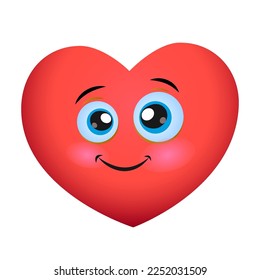 Corazón rojo sonriente. Cara sonriente del ícono cardíaco de caricatura.