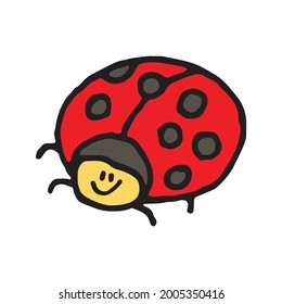 Cute red smiling ladybug. Hand-drawn vector simple cartoon
