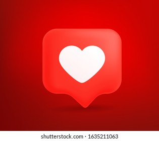 Cute red speech cloud with love sign. 3d comic style editable vector illustration 