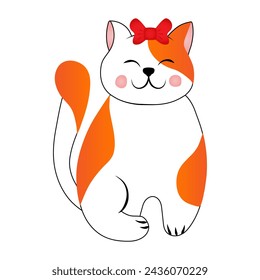 Cute red spotted cat isolated on white background. Vector illustration for children.