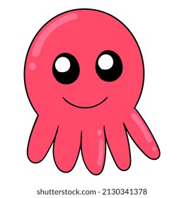 süßer roter Kalmar, Vektorgrafik Karton Emoticon. Symbolzeichnung