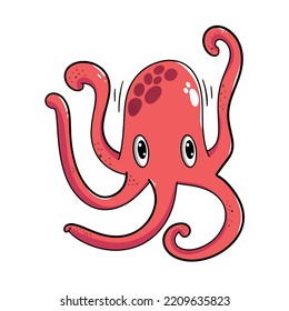 Cute red squid vector illustration on white background