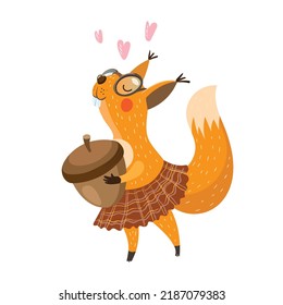 Cute red squirrel with acorn. Vector illustration