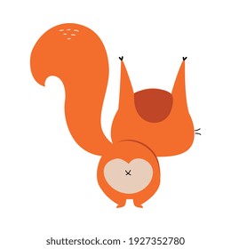 Cute Red Squirrel with Bushy Tail Standing Backward Vector Illustration