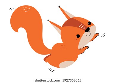 Cute Red Squirrel with Bushy Tail Jumping Vector Illustration