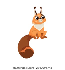 Cute Red Squirrel with Bushy Tail as Forest Animal Vector Illustration