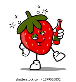 cute red strawberries cartoon mascot character funny expression drunken dizzy